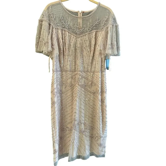 Adrianna Papell Bridal Blush Embellished Mesh Beaded Short Dress Size 10 - Picture 1 of 8
